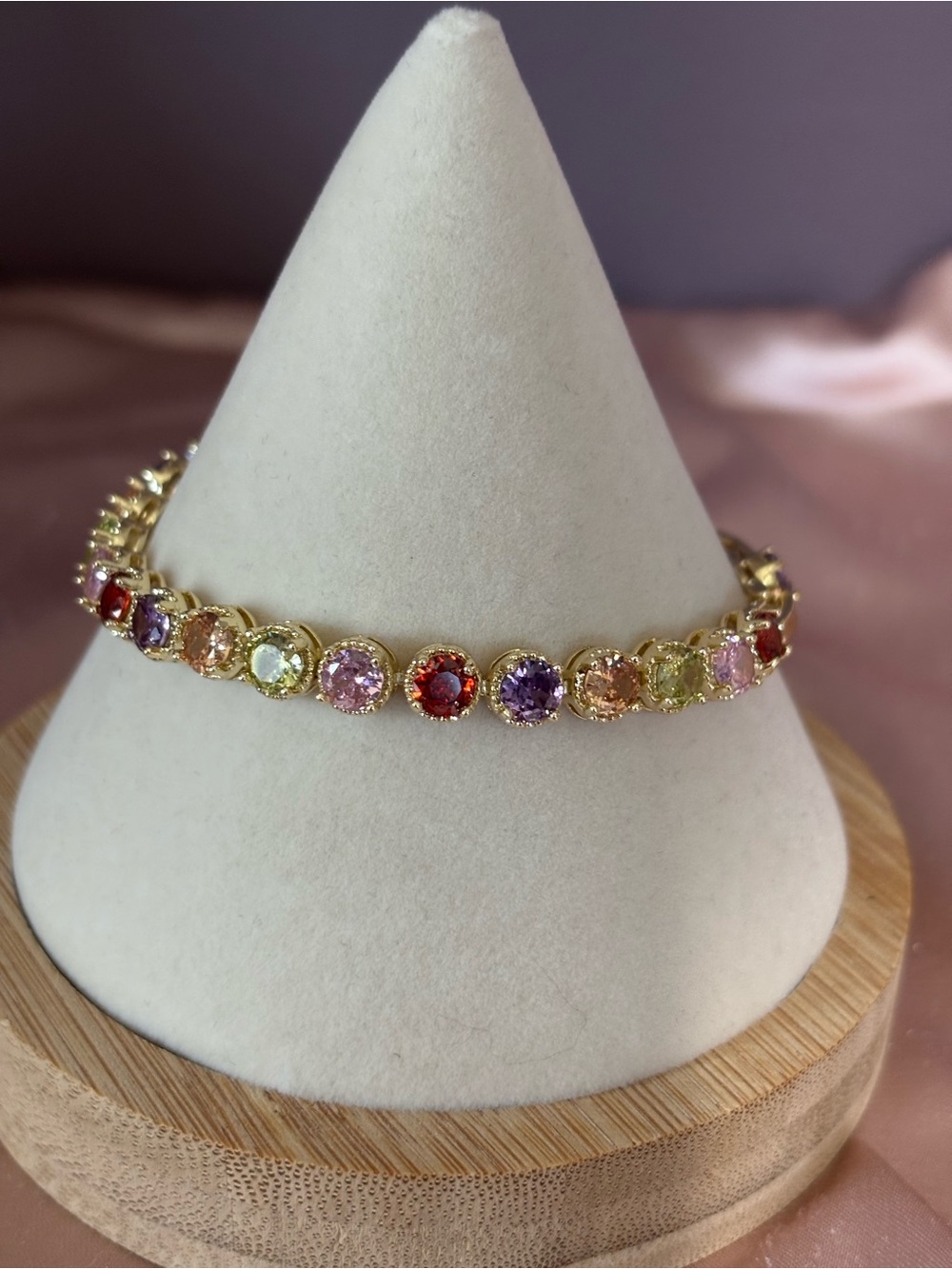 Gold Multi-Color Gemstone Bracelet - Women's Sparkling Tennis Bracelet